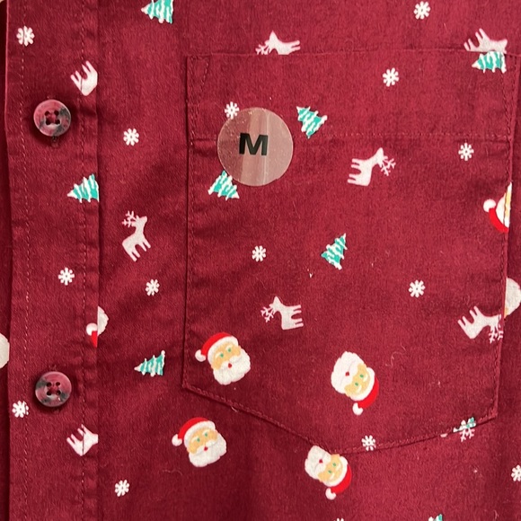 New Sears Roebuck & Co Christmas Santa Holiday Burgundy Button Down, Size Medium - Picture 7 of 13